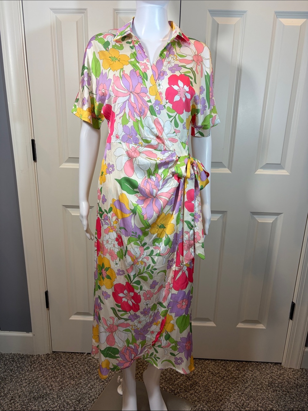 Floral Wrap Midi Dress in Multi